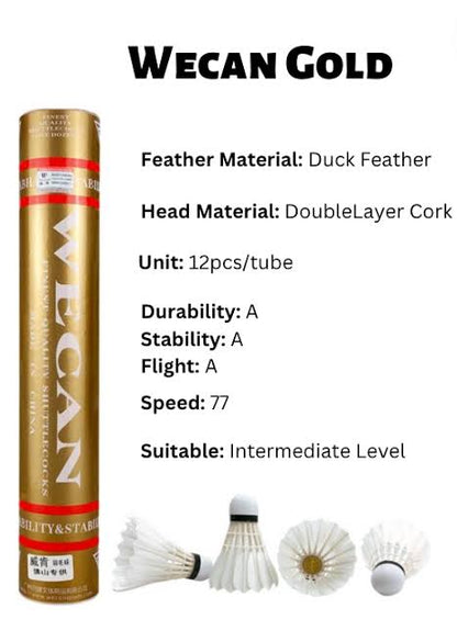 Wecan Gold Badminton Feather Shuttlecocks - 1 Dozen - Ali Sports